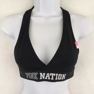 PINK Nation Racerback Crop Bra Black White Small